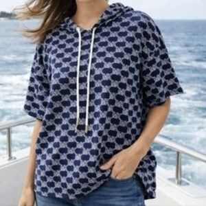 MICHAEL Michael Kors Navy and White Logo-Print Hooded Top, size L